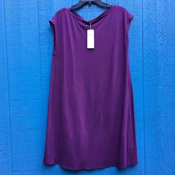 NWT Eileen Fisher Purple Back Twist Jersey Dress S - Picture 2 of 6